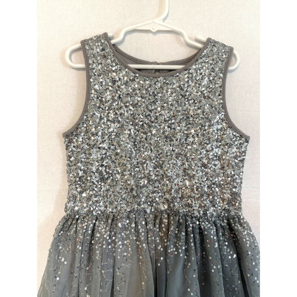 Gap Kids Girls Silver Sequin Tulle Party Dress Grey Size M 8 Holiday Sparkle‎ - Picture 2 of 10